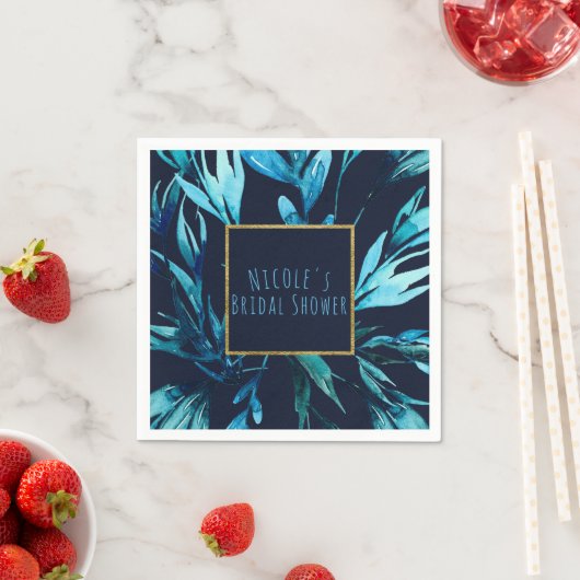 Blauwe Waterverf Botanische Glam Elegant Chique Bl Servetten (Insitu)