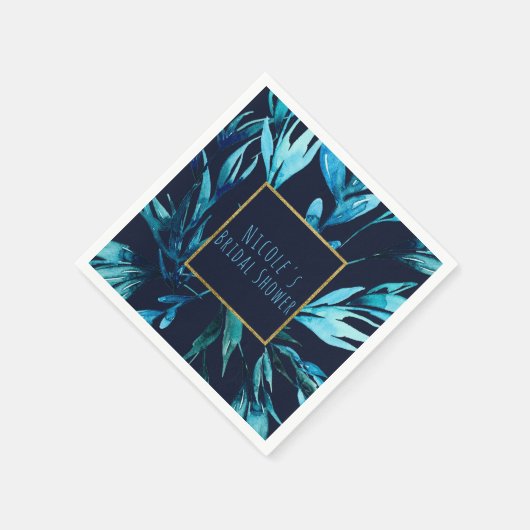 Blauwe Waterverf Botanische Glam Elegant Chique Bl Servetten (Hoek)