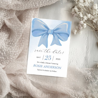 Blauwe Waterverf Bow Baby shower Save The Date