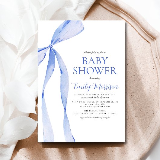 Blauwe Waterverf Bow Boy Baby shower Kaart