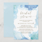 Blauwe Waterverf Bridal Shower Uitnodiging (Voorkant / Achterkant)