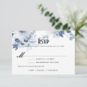 Blauwe Waterverf bruiloft RSVP met Maaltijdselecti Kaartje (Staand voorkant)