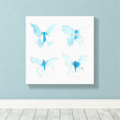 Blauwe Waterverf Butterflies Canvas Afdruk (Insitu (Houten vloer))