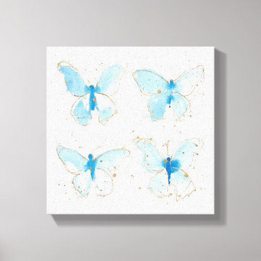 Blauwe Waterverf Butterflies Canvas Afdruk (Voorkant)
