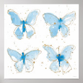 Blauwe Waterverf Butterflies Poster (Voorkant)