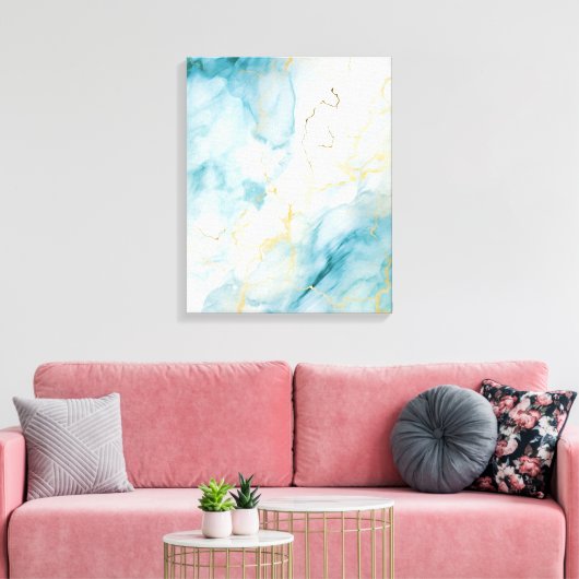 Blauwe waterverf canvas afdruk (Insitu (Woonkamer))