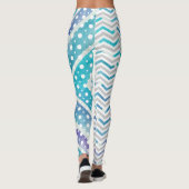 Blauwe waterverf chevron, polka dot leggings (Achterkant)