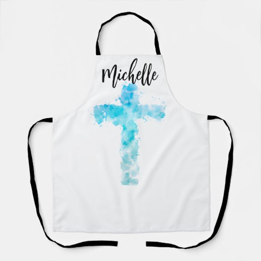 Blauwe Waterverf Christelijk kruis Schort (Voorkant)