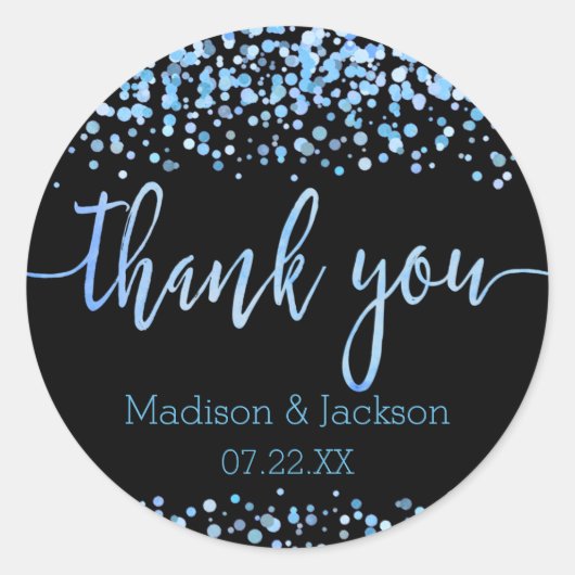 Blauwe Waterverf Confetti Stippen bruiloft gunst Ronde Sticker (Voorkant)