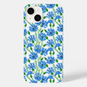 Blauwe waterverf cornbloemen, wilde bloemen op wit Case-Mate iPhone 14 hoesje