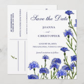 Blauwe Waterverf Cornflowers Floral Boho Save The Date (Voorkant / Achterkant)