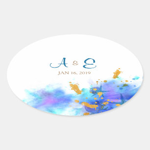 Blauwe Waterverf Dolfijn Bruiloft Ovale Sticker