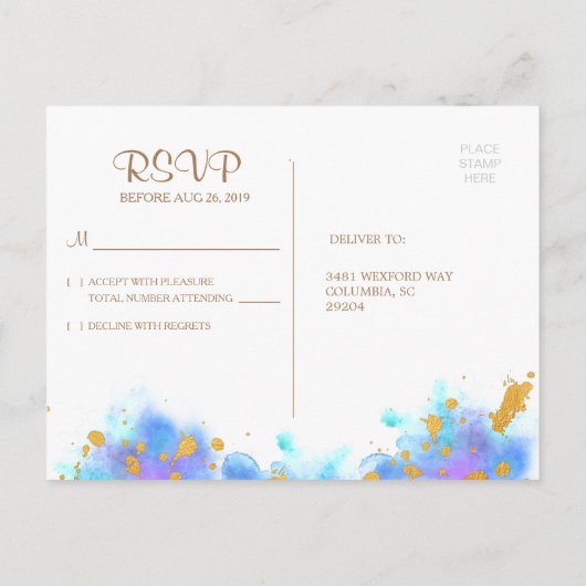 Blauwe Waterverf Dolfijn RSVP Postard Uitnodiging Briefkaart (Achterkant)