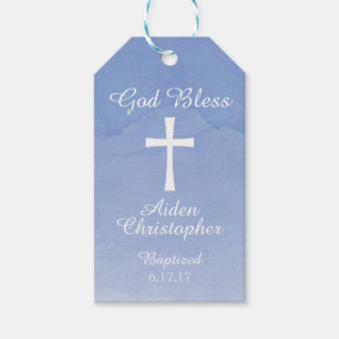 Blauwe Waterverf doop of communie geschenk Label Cadeaulabel