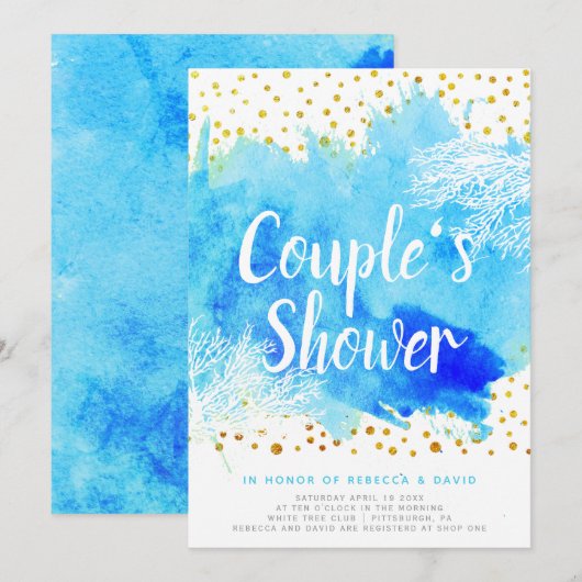 Blauwe waterverf, douche voor de bruiloft van kora kaart (Voorkant / Achterkant)