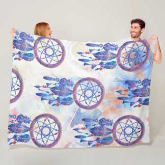 Blauwe Waterverf Drocatcher Modern Boho Fleece Deken