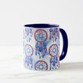 Blauwe Waterverf Drocatcher Modern Boho Mok (Voorkant rechts)