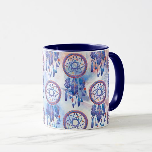 Blauwe Waterverf Drocatcher Modern Boho Mok (Voorkant rechts)
