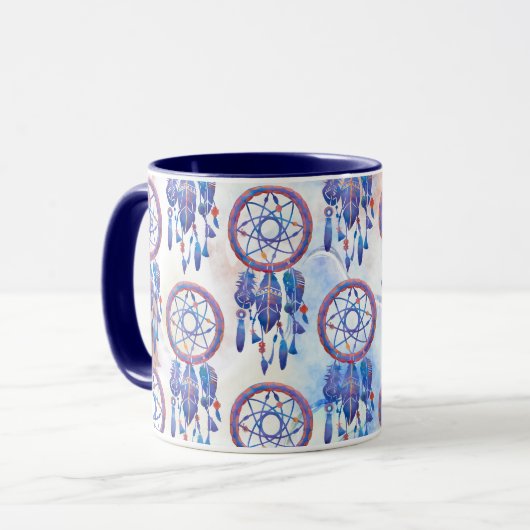 Blauwe Waterverf Drocatcher Modern Boho Mok (Voorkant links)