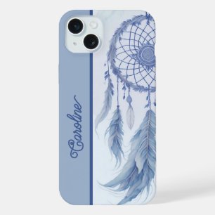 Blauwe waterverf droomvanger veren iPhone 15 plus case