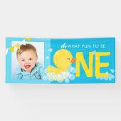 Blauwe Waterverf eend Oh wat leuk fotofeest Spandoek (Horizontaal)