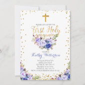 Blauwe Waterverf eerste communie Kaart (Voorkant)