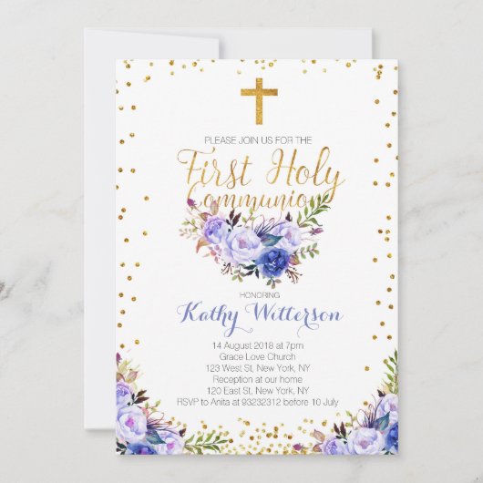 Blauwe Waterverf eerste communie Kaart (Voorkant)