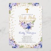 Blauwe Waterverf eerste communie Kaart (Voorkant / Achterkant)