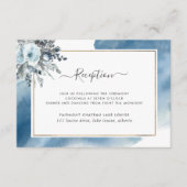 Blauwe Waterverf en Bloemen Bruiloft Receptie & Informatiekaartje (Voorkant)