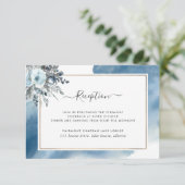 Blauwe Waterverf en Bloemen Bruiloft Receptie & Informatiekaartje (Staand voorkant)