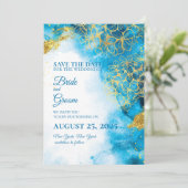 Blauwe Waterverf en goudventilator Sla de datumkaa Kaart (Staand voorkant)