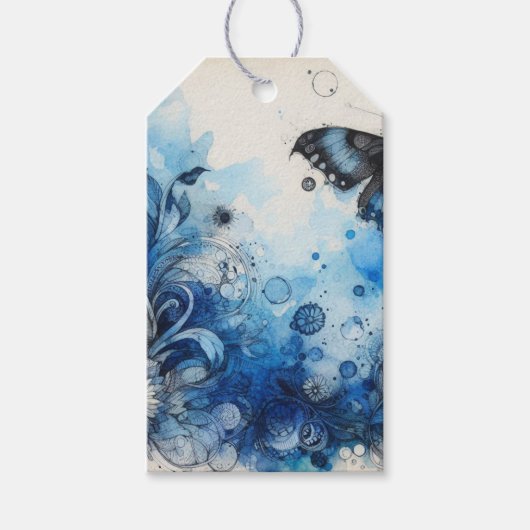 Blauwe Waterverf Ephemera Cadeaulabel (Voorkant)
