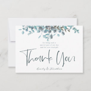 Blauwe Waterverf Eucalyptus Stijlvolle Script Foto Bedankkaart