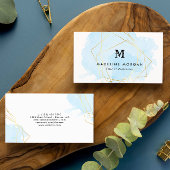 Blauwe Waterverf Faux Gold Geometric Monogram Visitekaartje