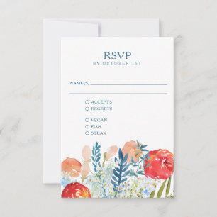  blauwe Waterverf Floral Boho Wedding Meal RSVP Kaartje