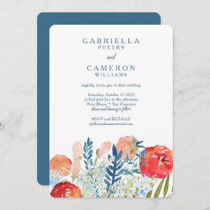 blauwe Waterverf Floral Boho Wedding RSVP Kaart