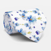 Blauwe Waterverf Floral, Elegant Stropdas (Opgerold)