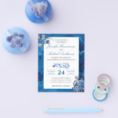Blauwe Waterverf floral Elegant Wedding budget Flyer (Enkel)