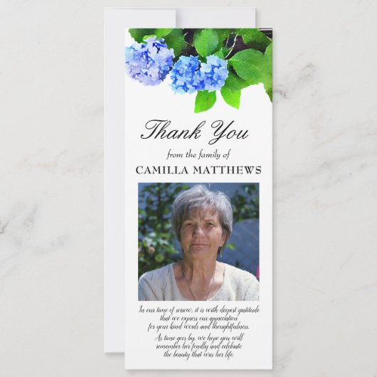 Blauwe Waterverf Floral Foto Bereavement Hartelijk (Voorkant)