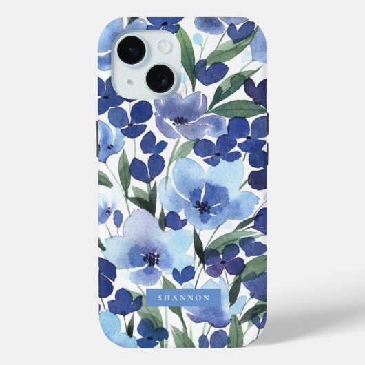 Blauwe Waterverf Floral iPhone / iPad case (Achterkant)