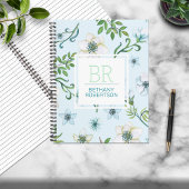 Blauwe Waterverf Floral Notitieboek