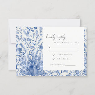Blauwe Waterverf Floral pacock Wedding RSVP Kaartje
