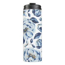 Blauwe Waterverf Floral Patroon Thermosbeker