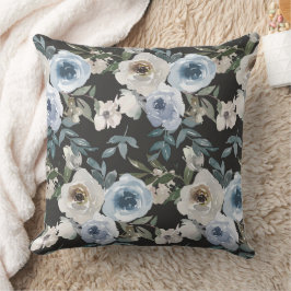 Blauwe Waterverf Floral Pillow, Floral Sierkussen