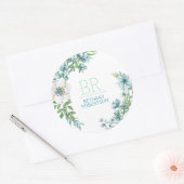  Blauwe Waterverf Floral Ronde Sticker (Envelop)