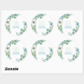  Blauwe Waterverf Floral Ronde Sticker (Vel)