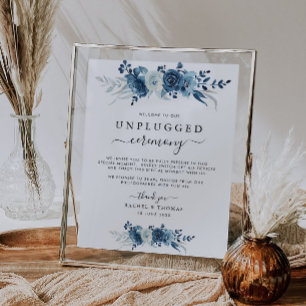 Blauwe waterverf floral Unplugged ceremonieteken Poster
