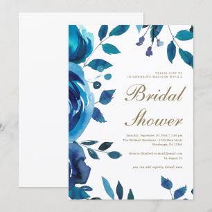 Blauwe Waterverf Floral Vrijgezellenfeest Kaart