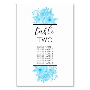 Blauwe Waterverf Floral Wedding Guest Names Kaart