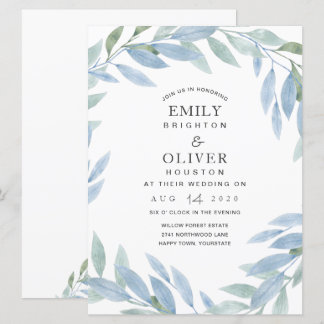 Blauwe Waterverf Floral Wedding Kaart